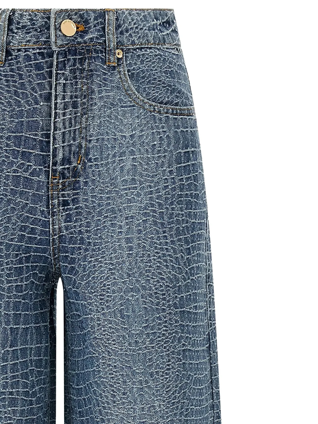 Self Portrait Rhinestone Croc Effect Wide Leg Jeans