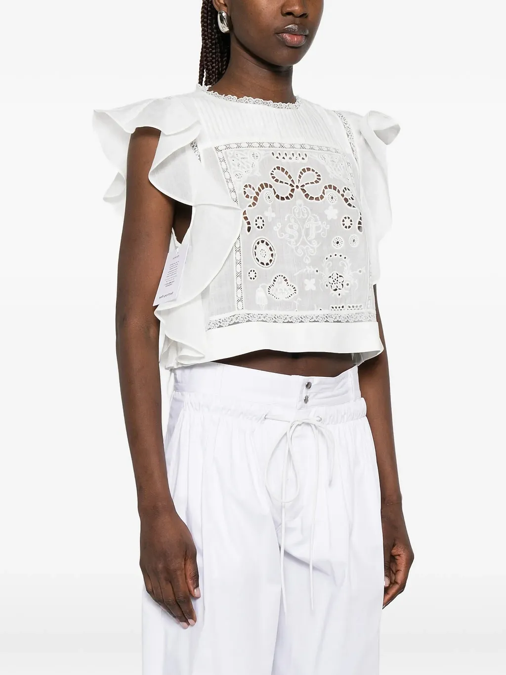 Self Portrait White Lace Frill Top