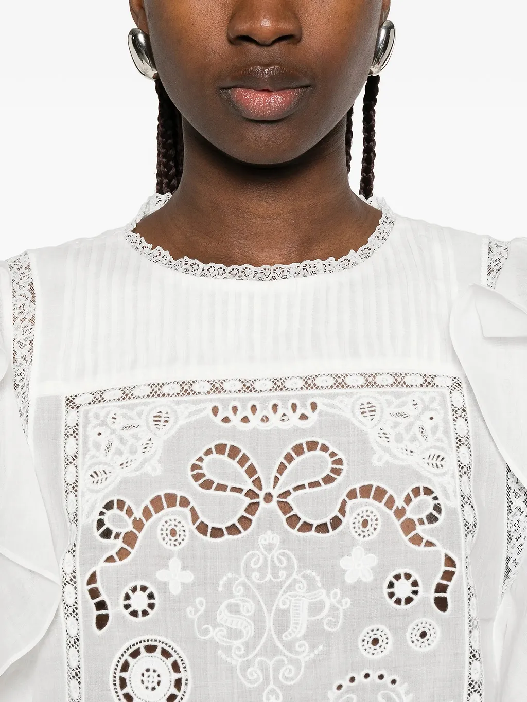 Self Portrait White Lace Frill Top