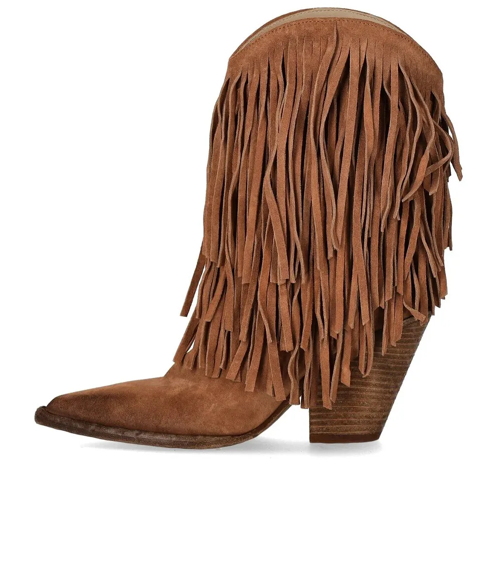Elena Iachi Brown Texan Boot With Fringes