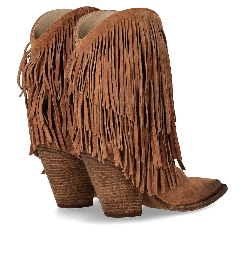 Elena Iachi Brown Texan Boot With Fringes