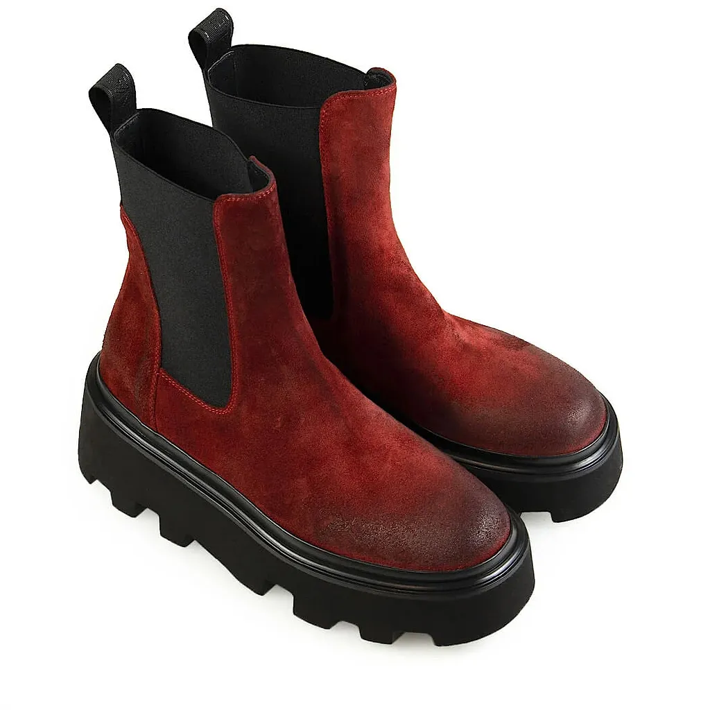 Elena Iachi Red Suede Chelsea Boot