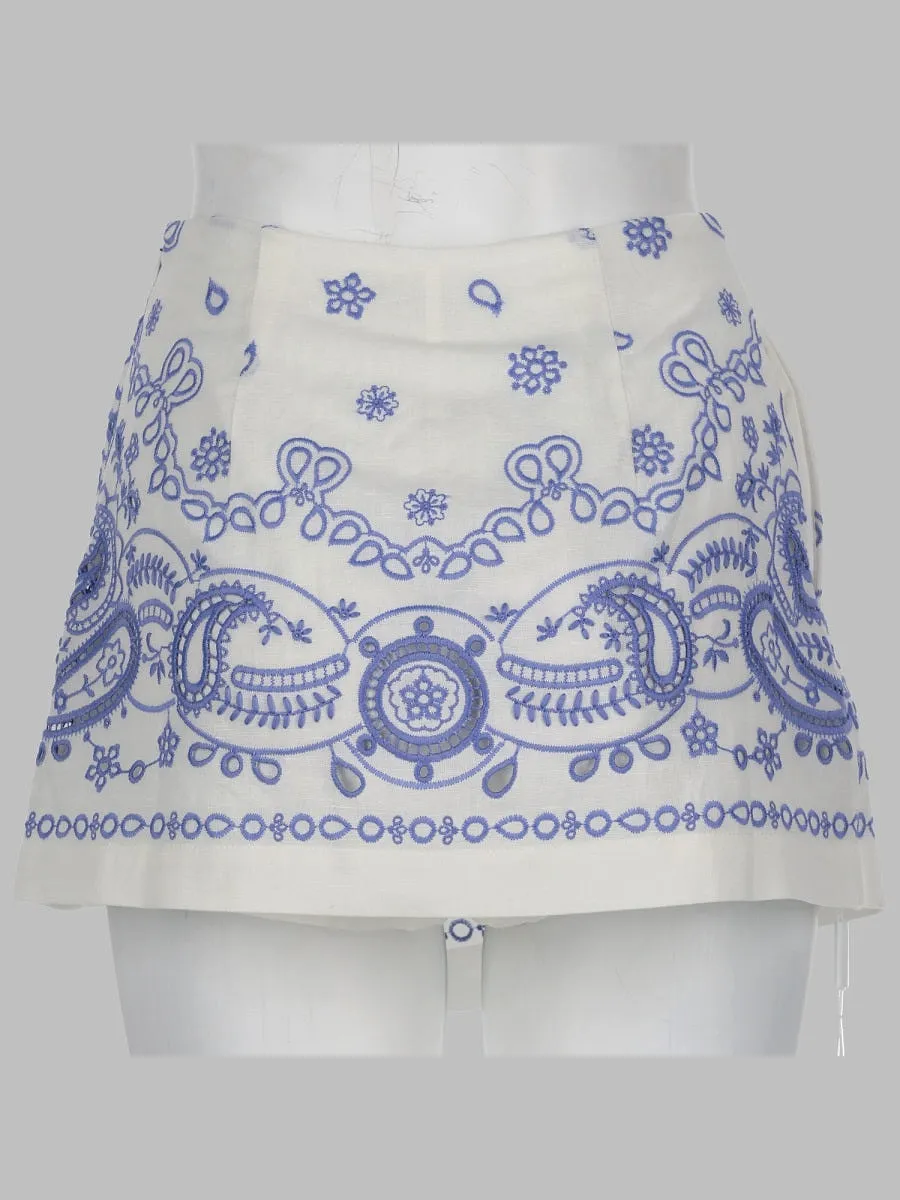 Self Portrait Skort In Lino Con Ricamo