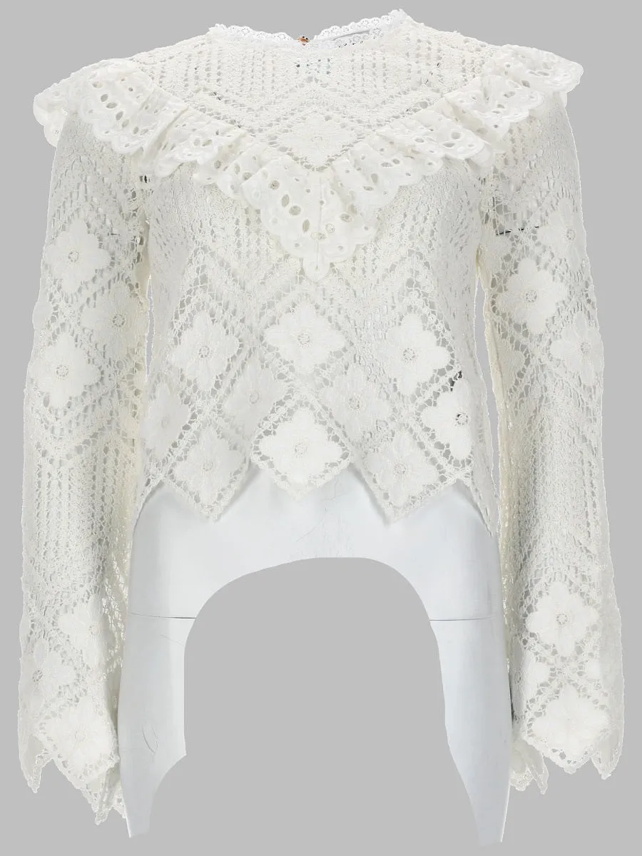 Self Portrait Top In Crochet Con Inserti In Pizzo