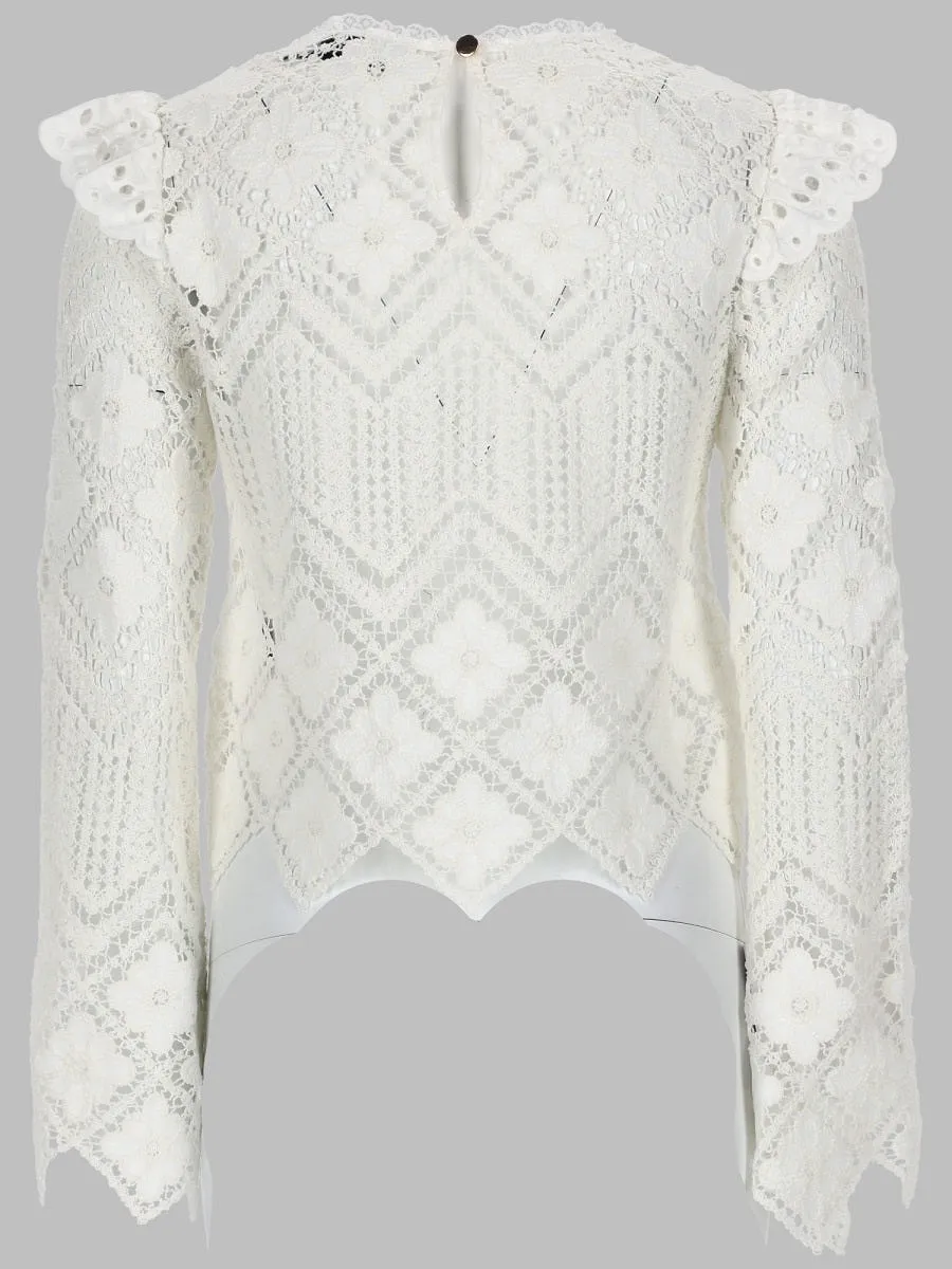 Self Portrait Top In Crochet Con Inserti In Pizzo