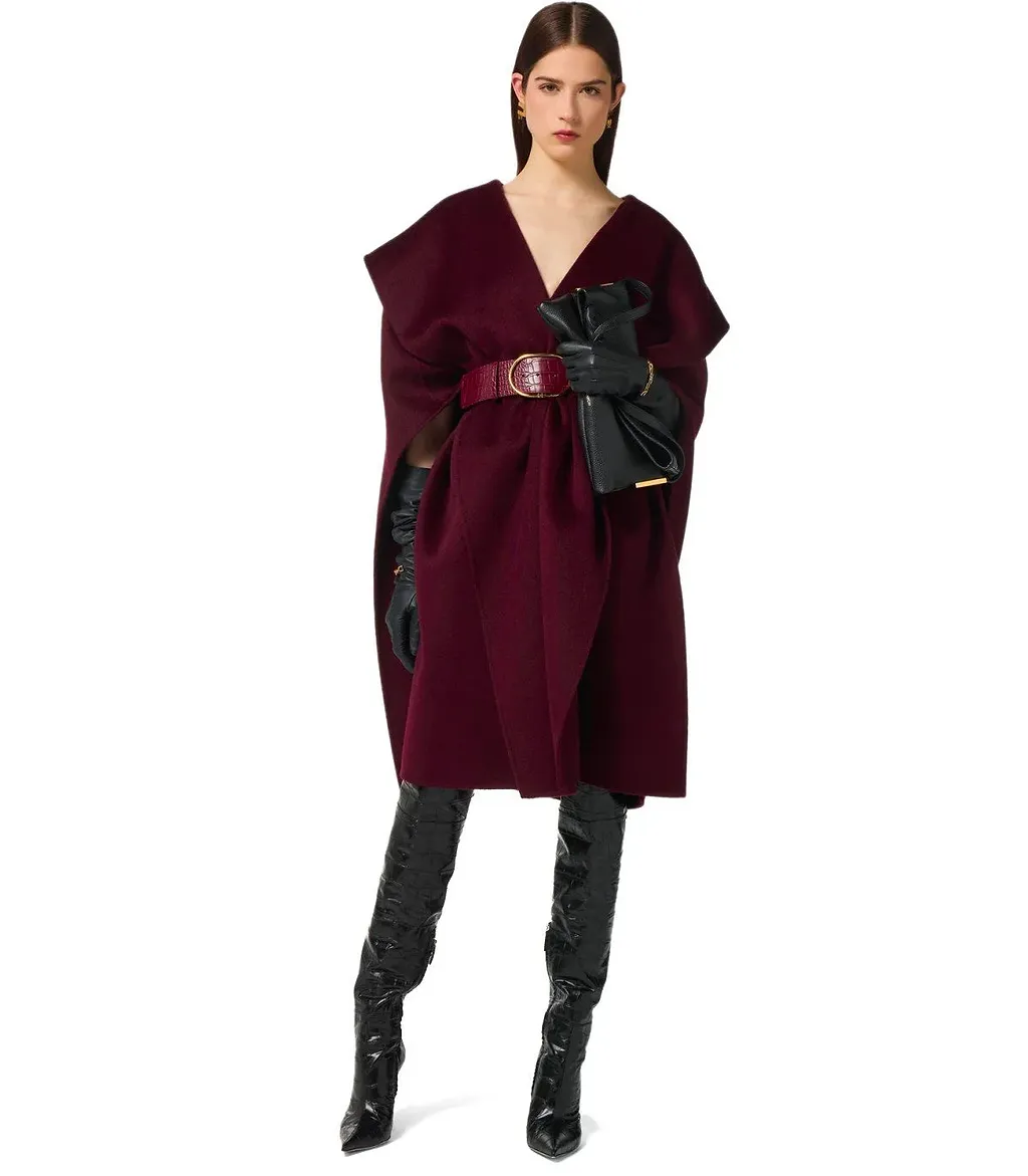 Elisabetta Franchi Merlot Belted Cape