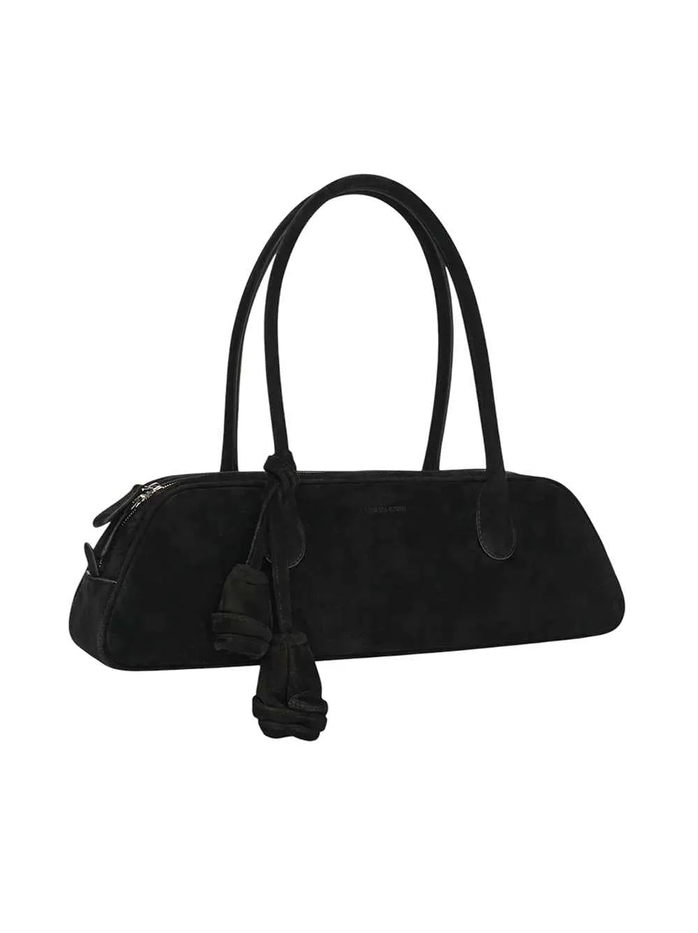 Magda Butrym Brigitte Trapeze Bag In Black Suede With Flower Charm