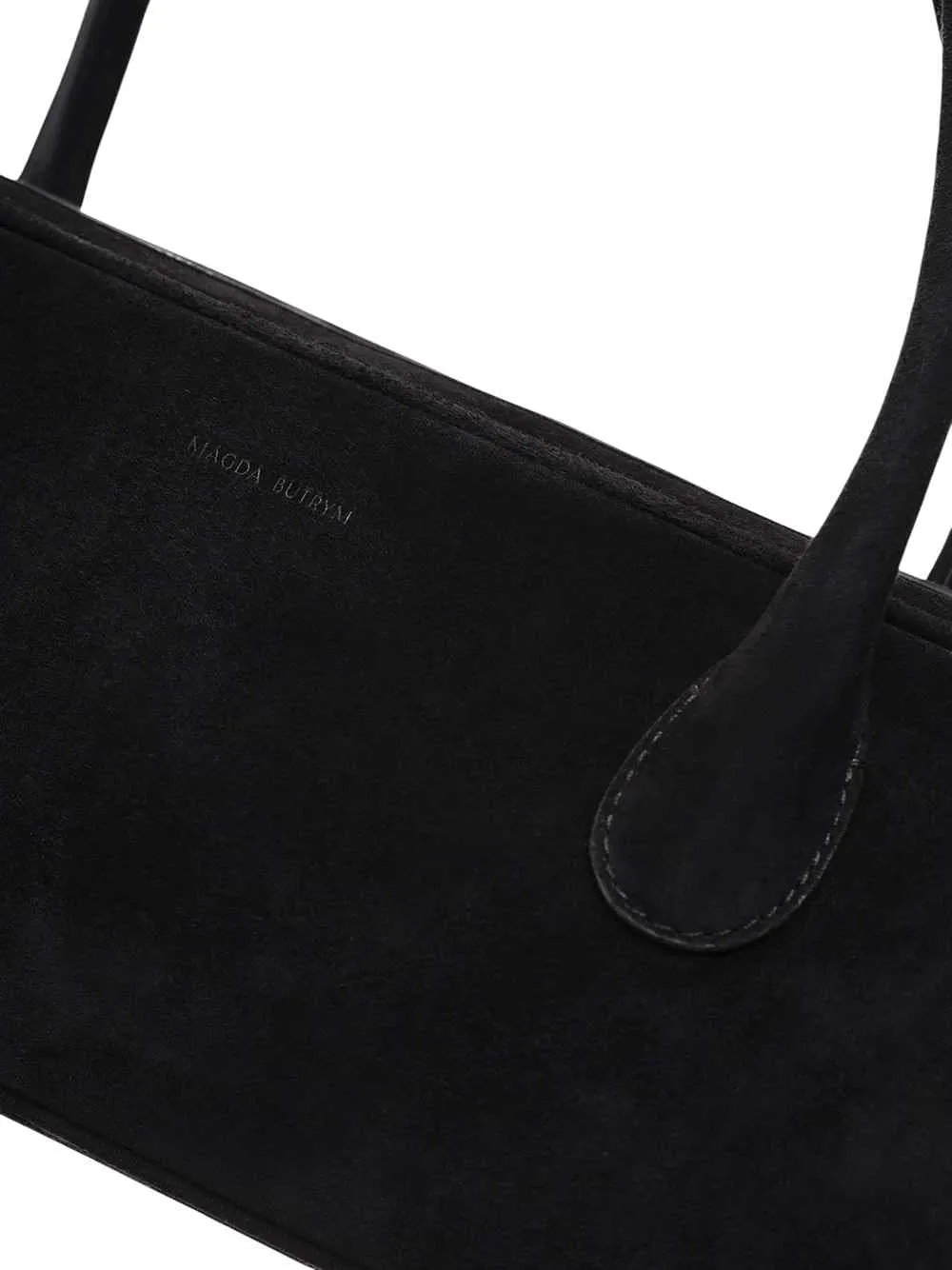 Magda Butrym Brigitte Trapeze Bag In Black Suede With Flower Charm