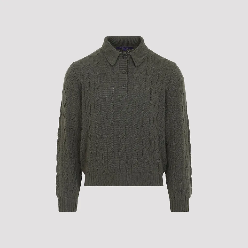 Ralph Laurent Collection Cable Knit Polo Sweater