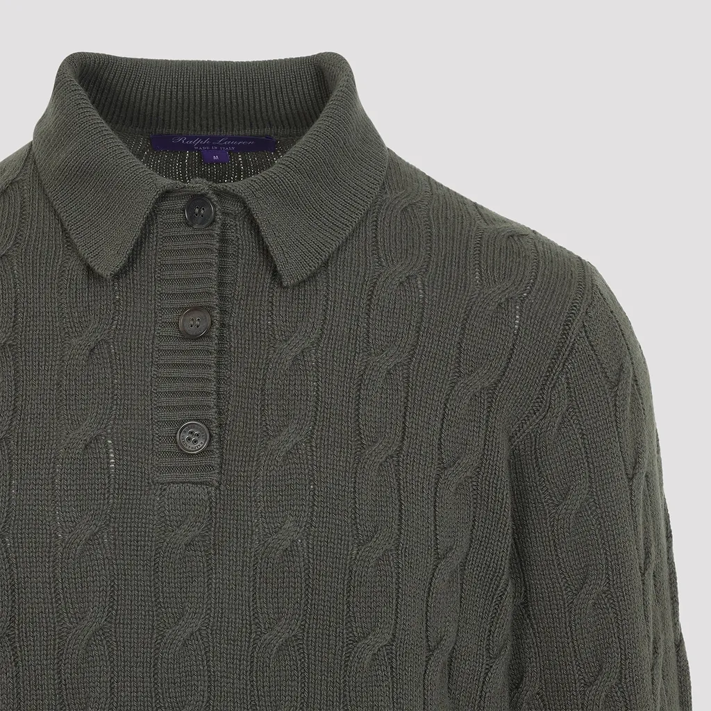Ralph Laurent Collection Cable Knit Polo Sweater