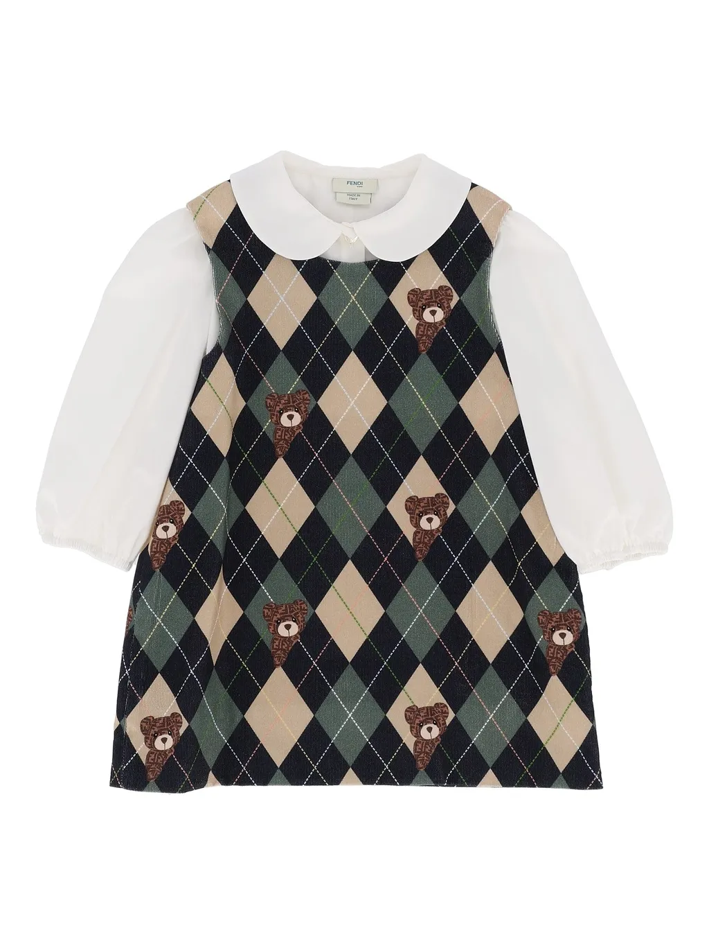 Fendi Jr Argyle Bear Print Corduroy