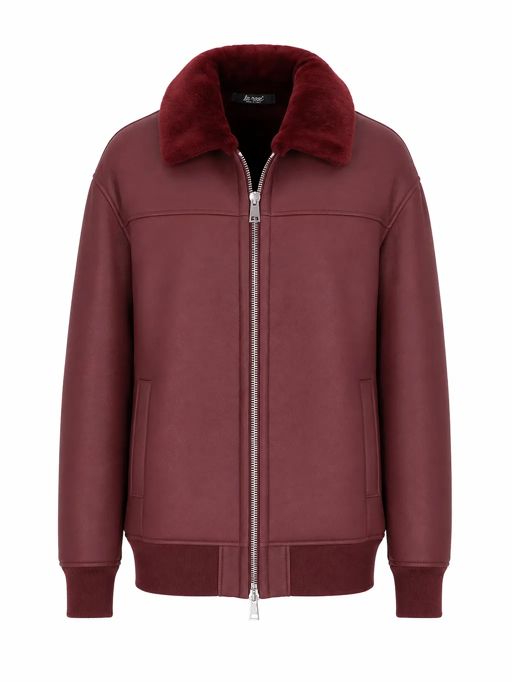 La Rose La Rose Bomber Lungo Mu In Pelle Montone Bordeaux