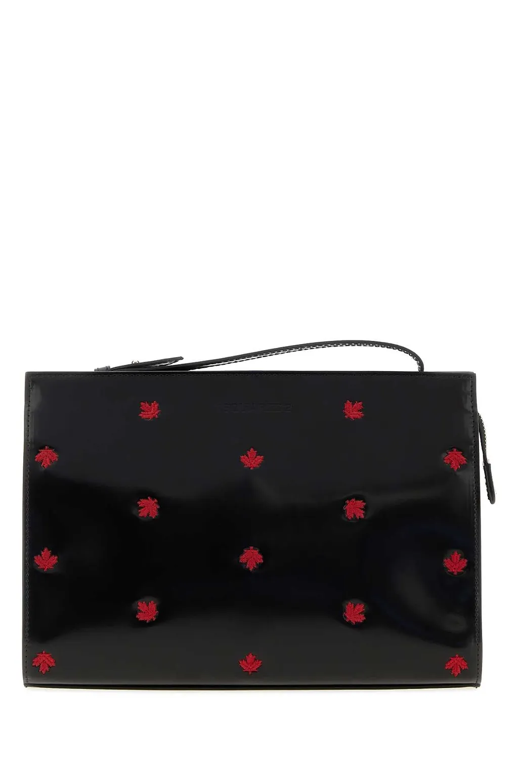 Dsquared Black Leather Maple Leaf Clutch
