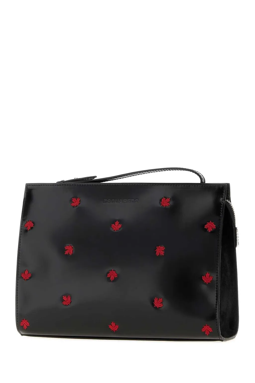 Dsquared Black Leather Maple Leaf Clutch