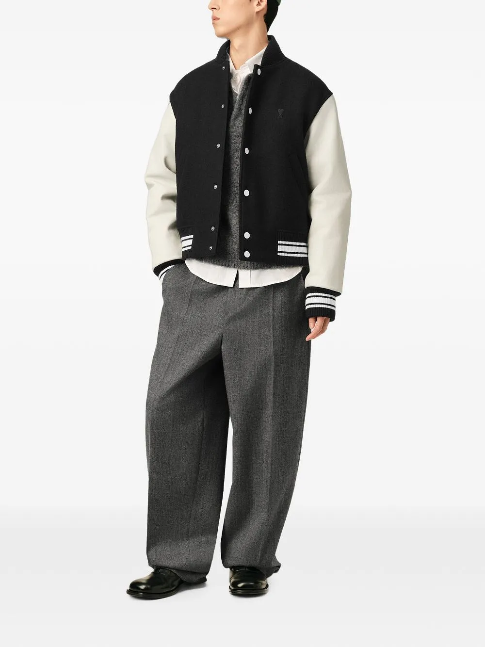 Ami Paris Wool And Leather Bomber Jacket