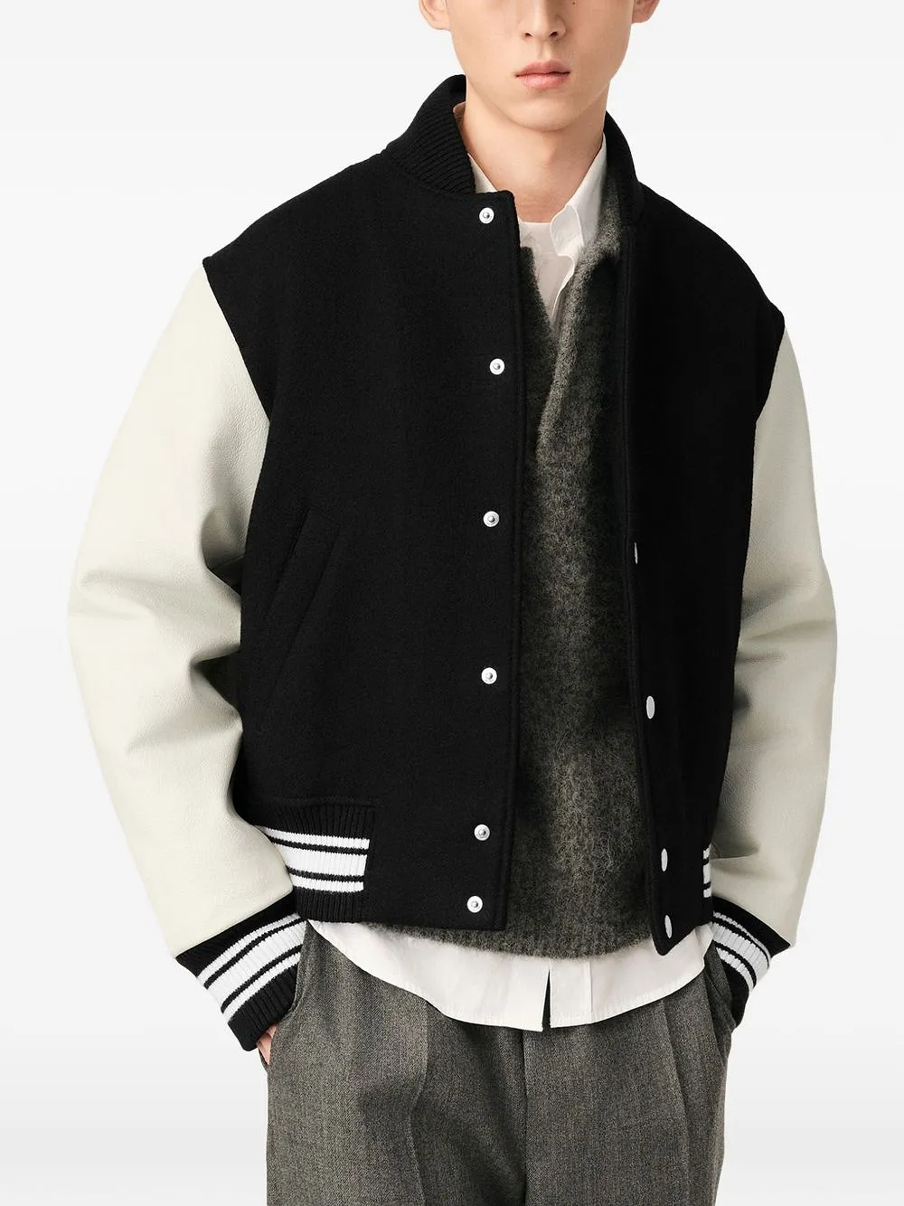 Ami Paris Wool And Leather Bomber Jacket