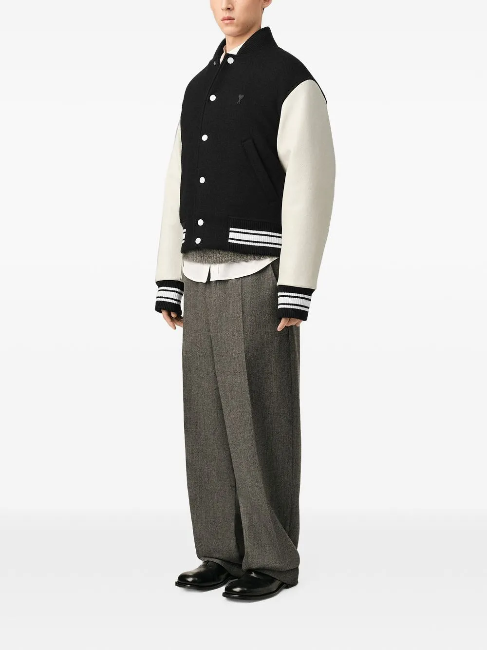 Ami Paris Wool And Leather Bomber Jacket