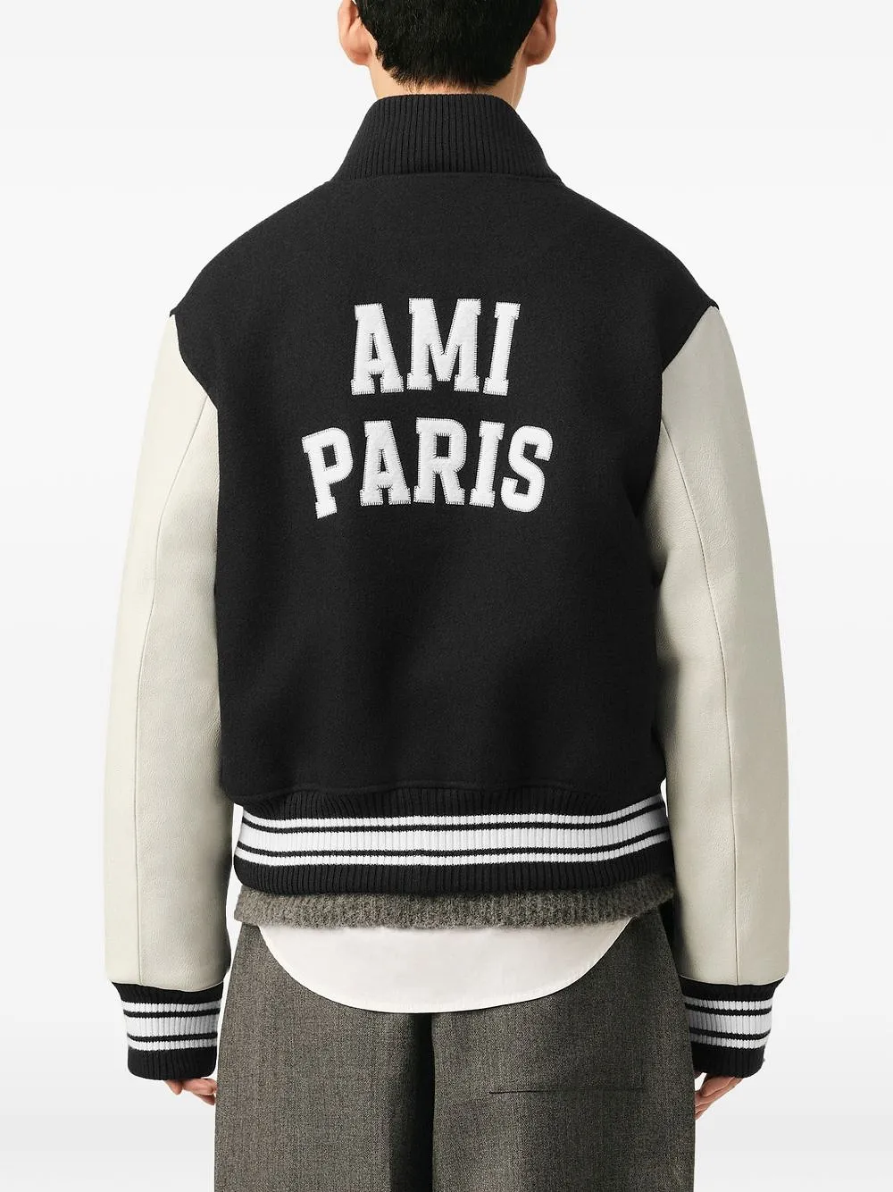 Ami Paris Wool And Leather Bomber Jacket