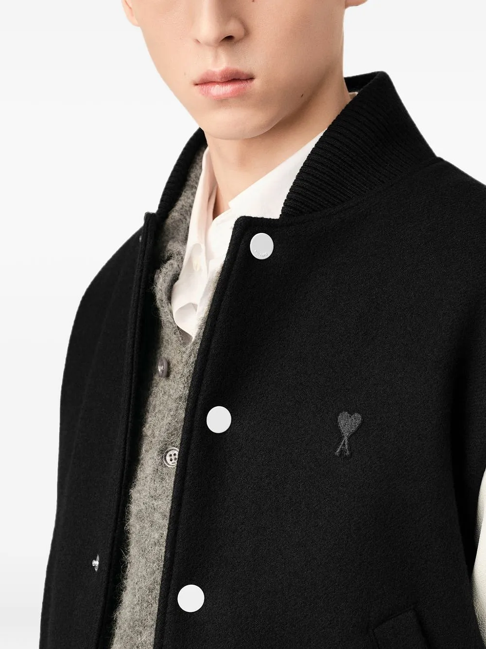 Ami Paris Wool And Leather Bomber Jacket