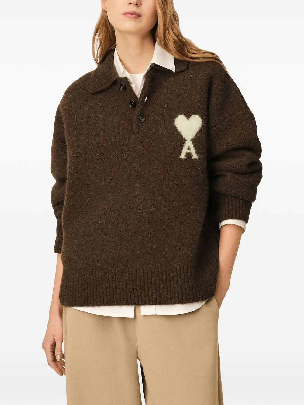 Ami Paris Ami De Coeur Wool Polo Sweater