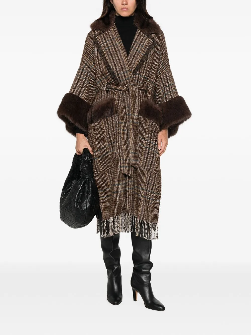 Front Street Cotton Blend Checked Cape