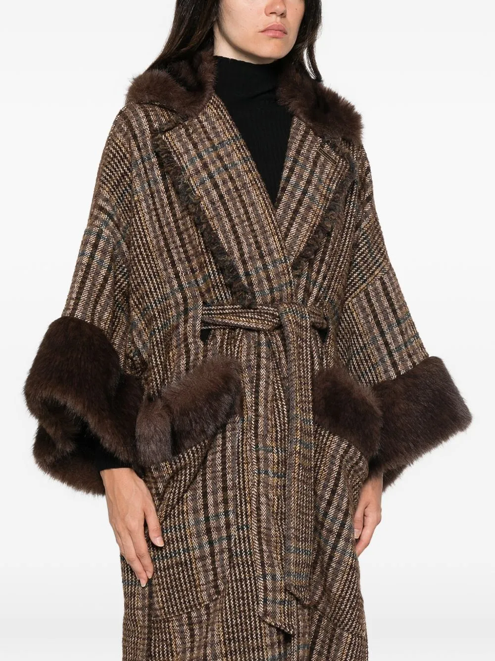 Front Street Cotton Blend Checked Cape