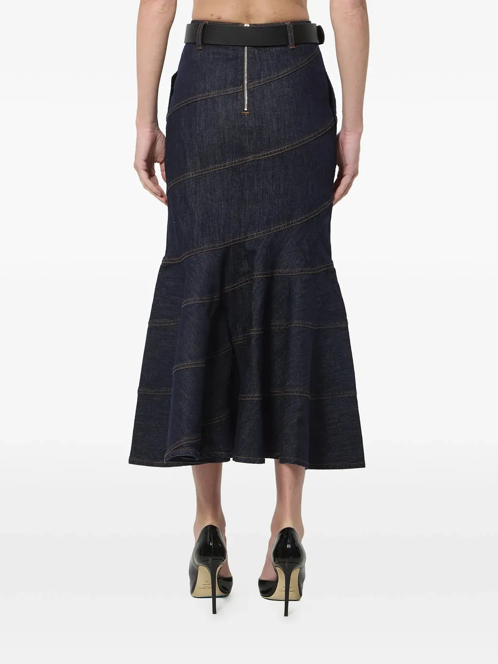 Self Portrait Indigo Denim Belted Midi Skirt