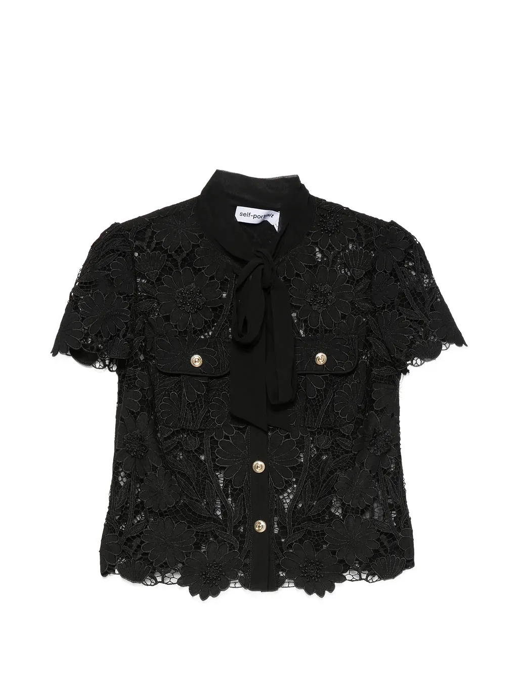 Self Portrait Black Lace Tie Neck Top