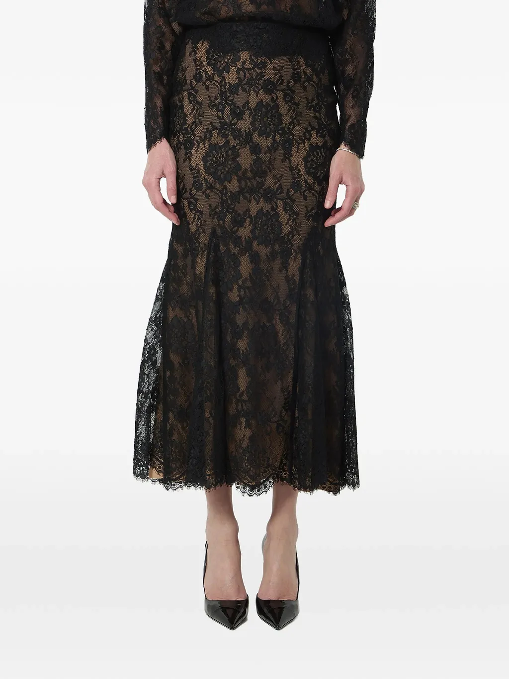 Self Portrait Black Lace Midi Skirt