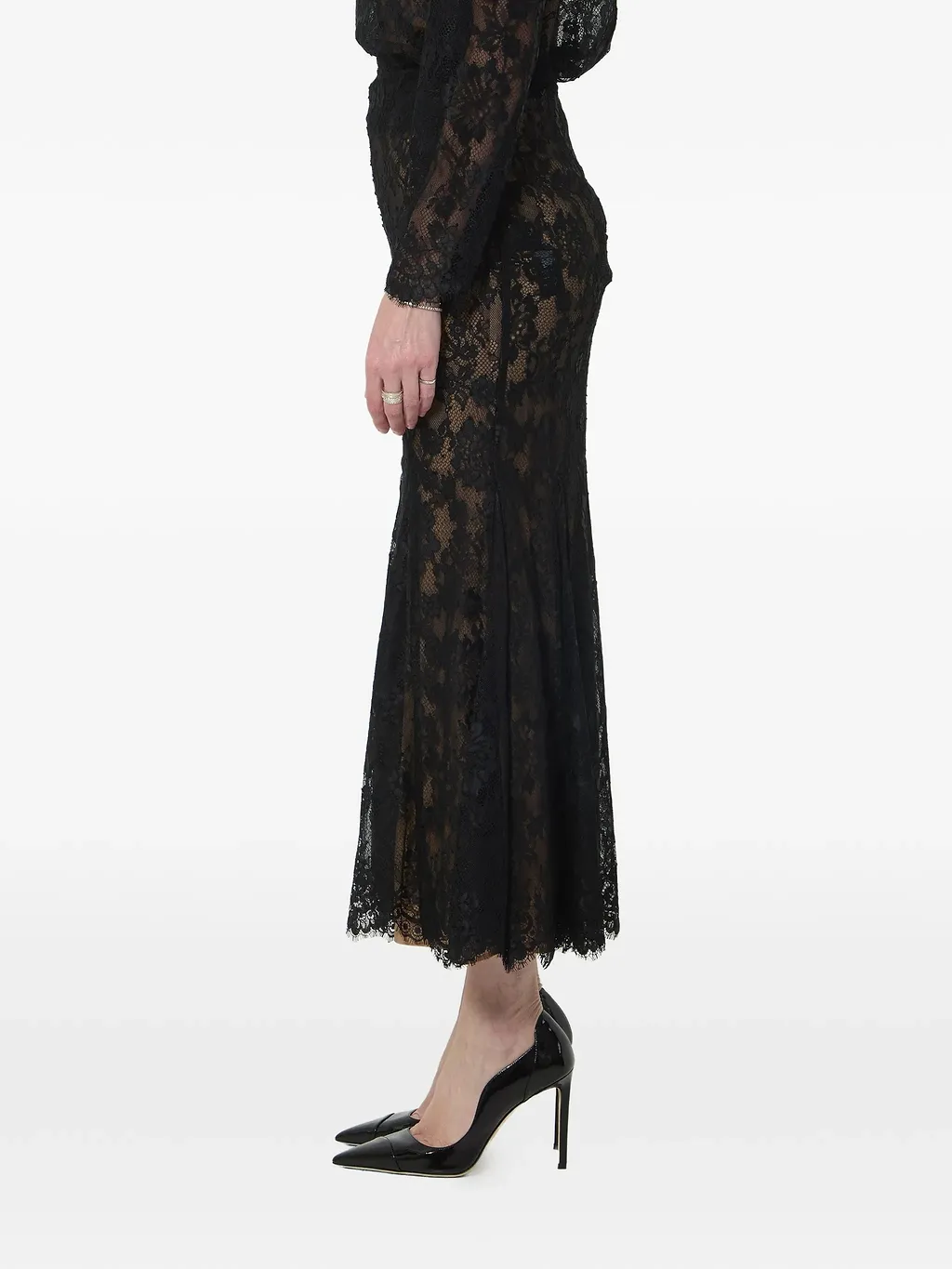 Self Portrait Black Lace Midi Skirt