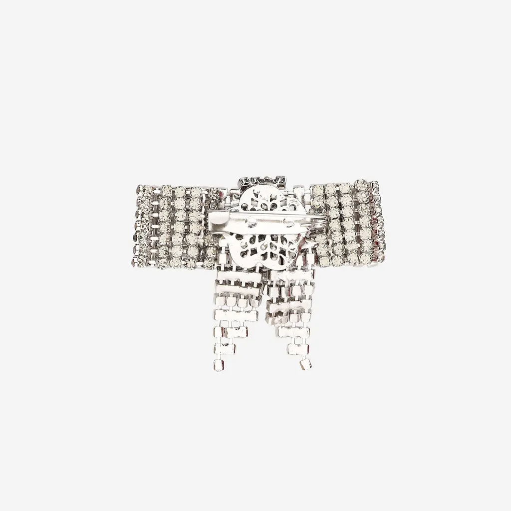 Lisa C Brass Brooch With Bow Shaped Crystals