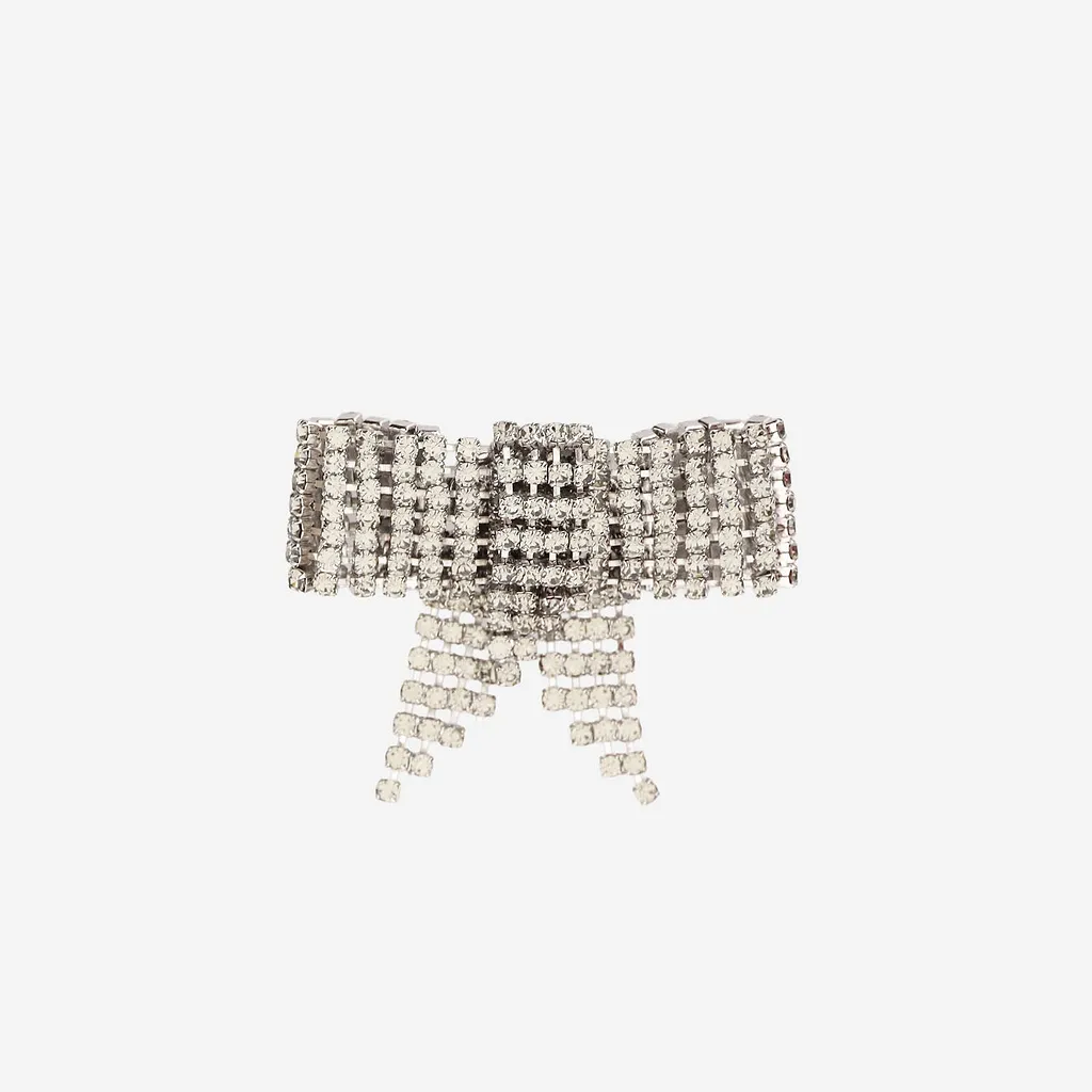Lisa C Brass Brooch With Bow Shaped Crystals