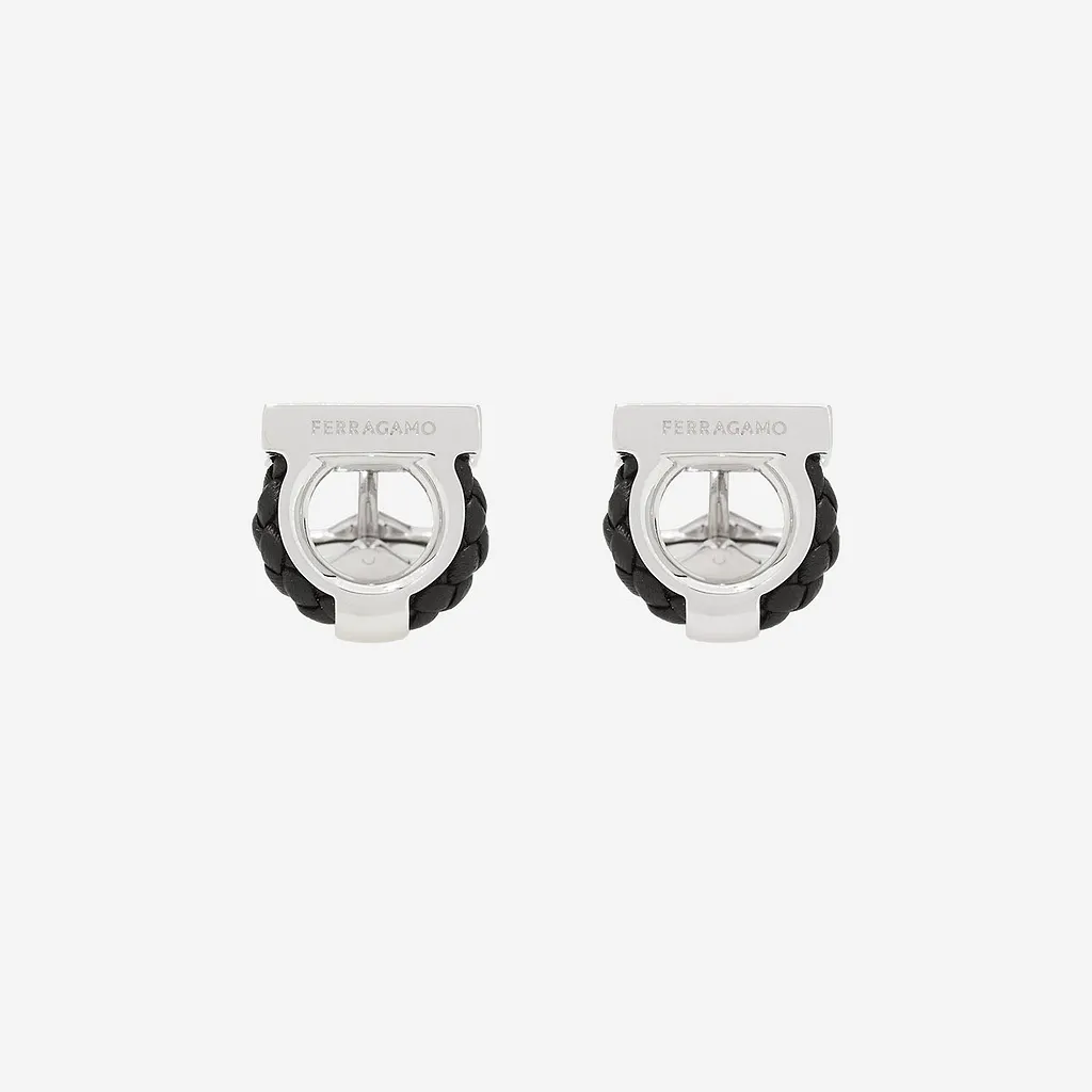 Salvatore Ferragamo Brass And Braided Leather Hook Cufflinks