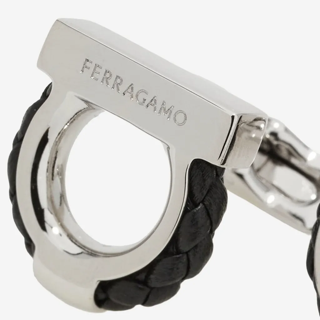 Salvatore Ferragamo Brass And Braided Leather Hook Cufflinks