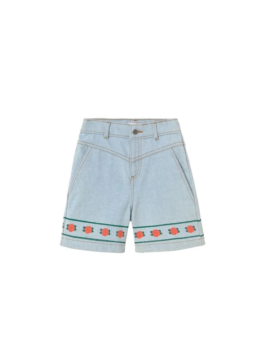 Tinycottons Rose Print Denim Shorts