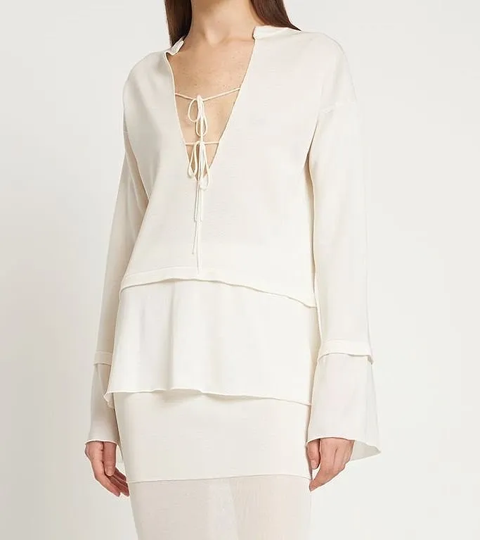 Tom Ford Lace-Up V-Neck Flared-Sleeve Top