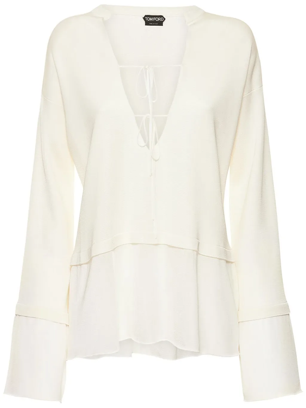 Tom Ford Lace-Up V-Neck Flared-Sleeve Top