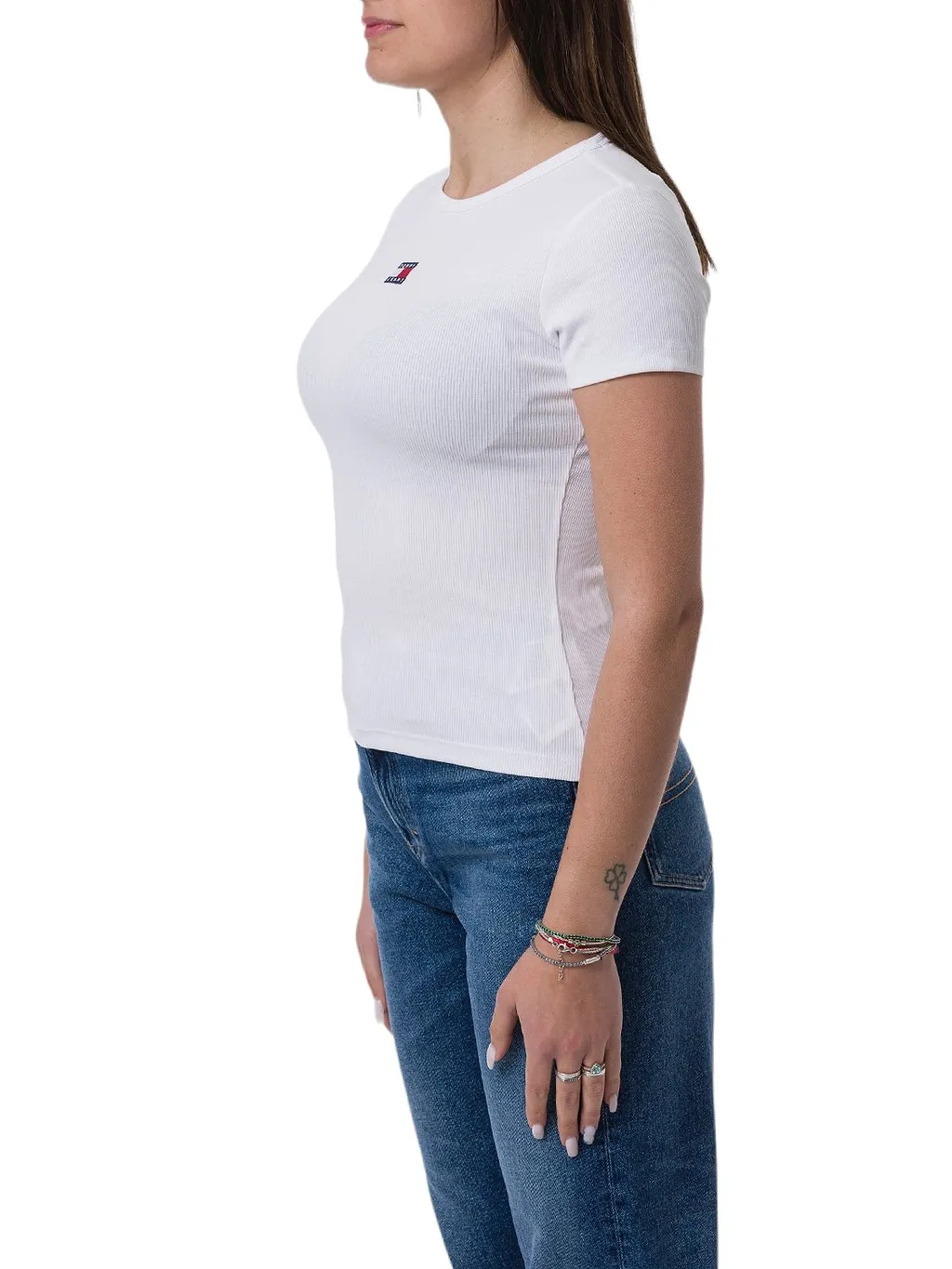 Tommy Jeans Logo Embroidered Ribbed Slim T-Shirt