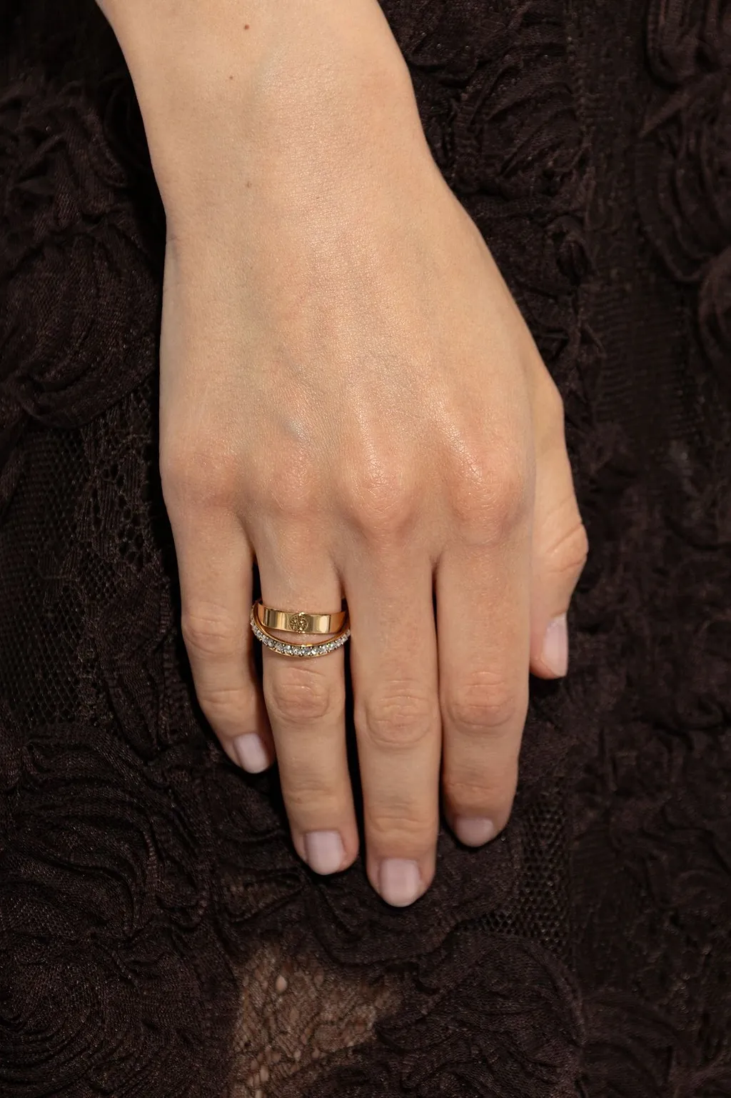 Tory Burch Pavé Logo Band Ring
