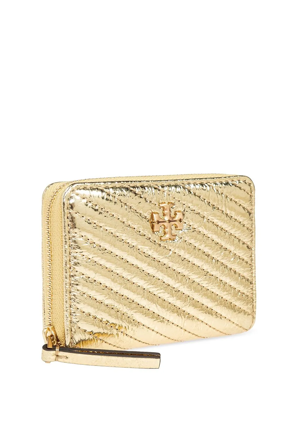 Tory Burch Small Kira Metallic Moto Quilted Zip-Around Wallet