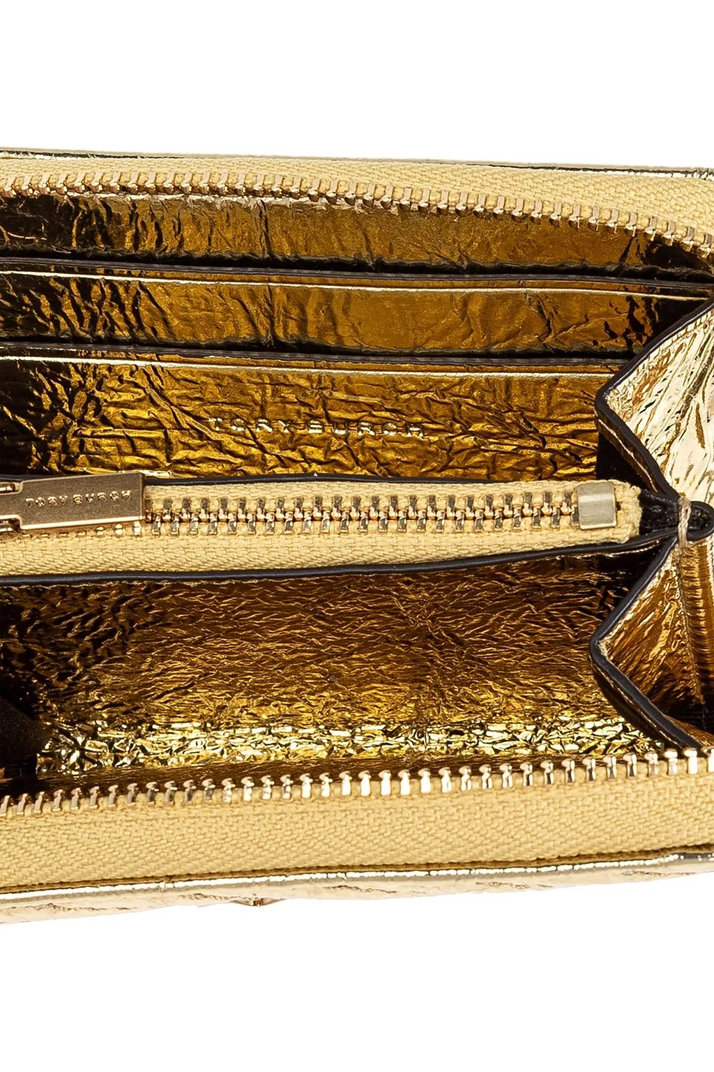 Tory Burch Small Kira Metallic Moto Quilted Zip-Around Wallet