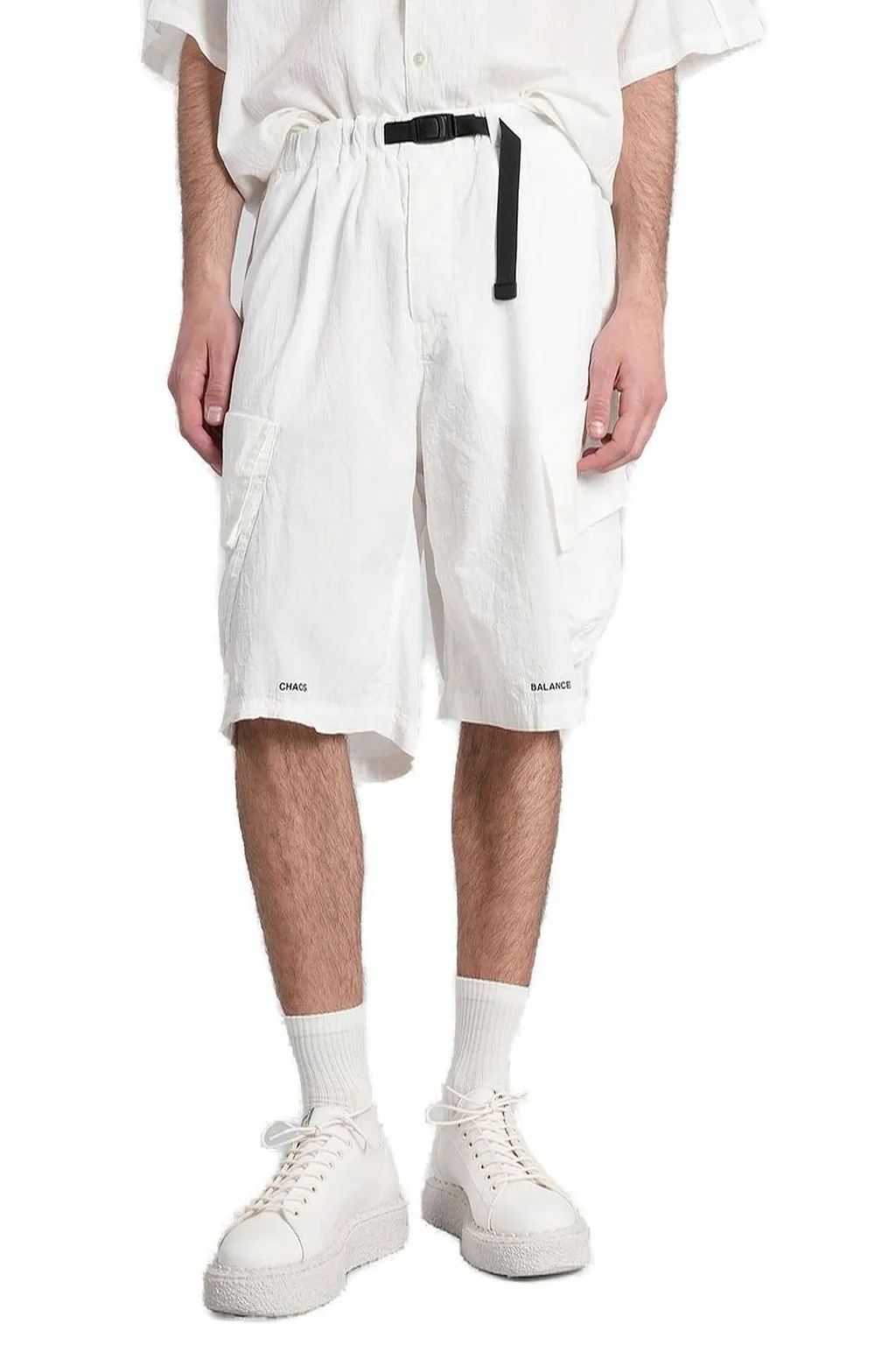 Undercover Logo Printed Belted Cargo Shorts