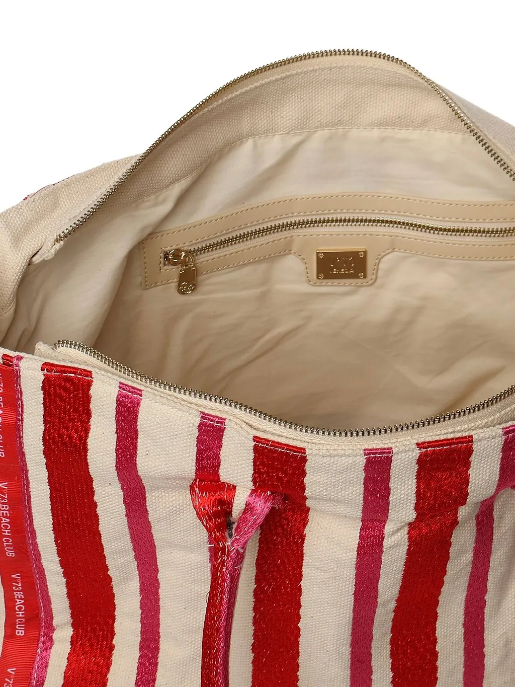 V73 Striped Logo Tote Bag