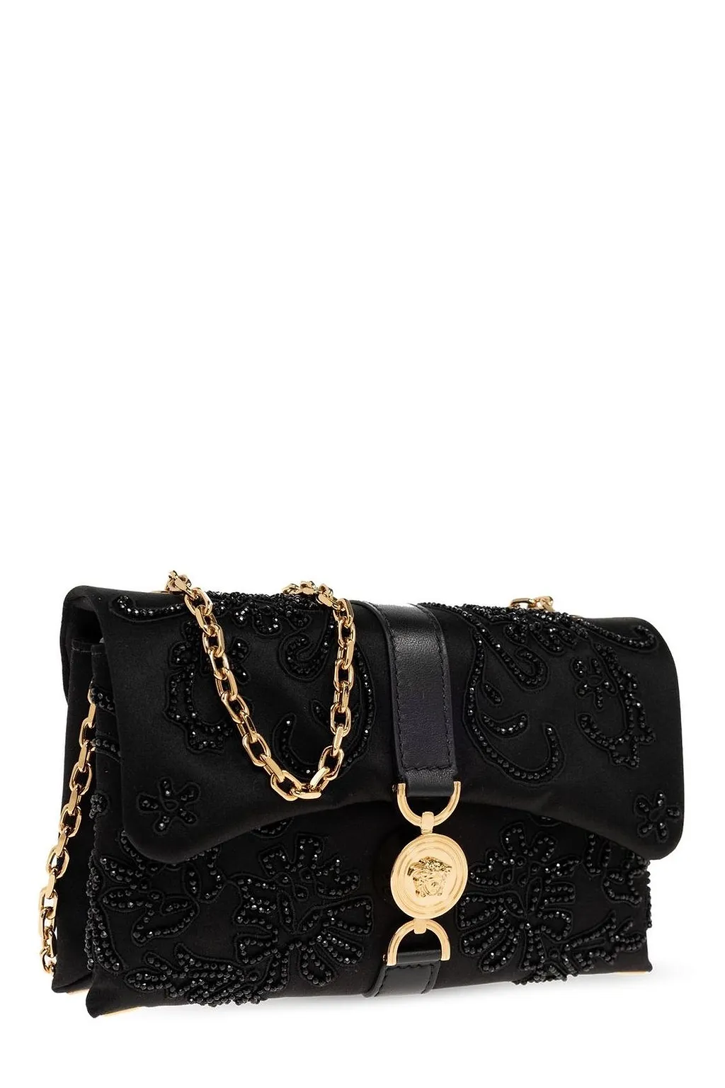 Versace Kleio Embroidered Satin Mini Crossbody Bag
