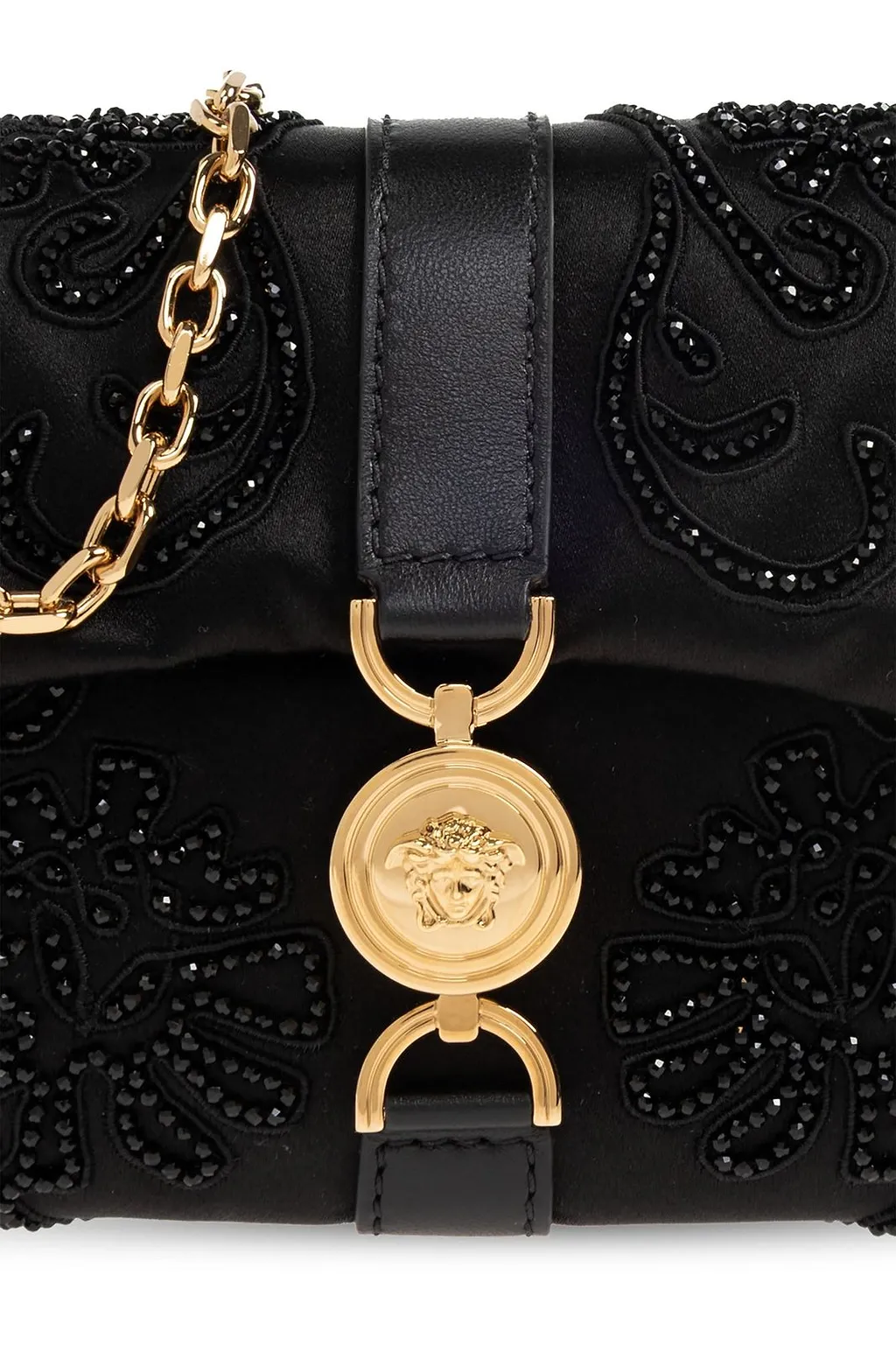 Versace Kleio Embroidered Satin Mini Crossbody Bag