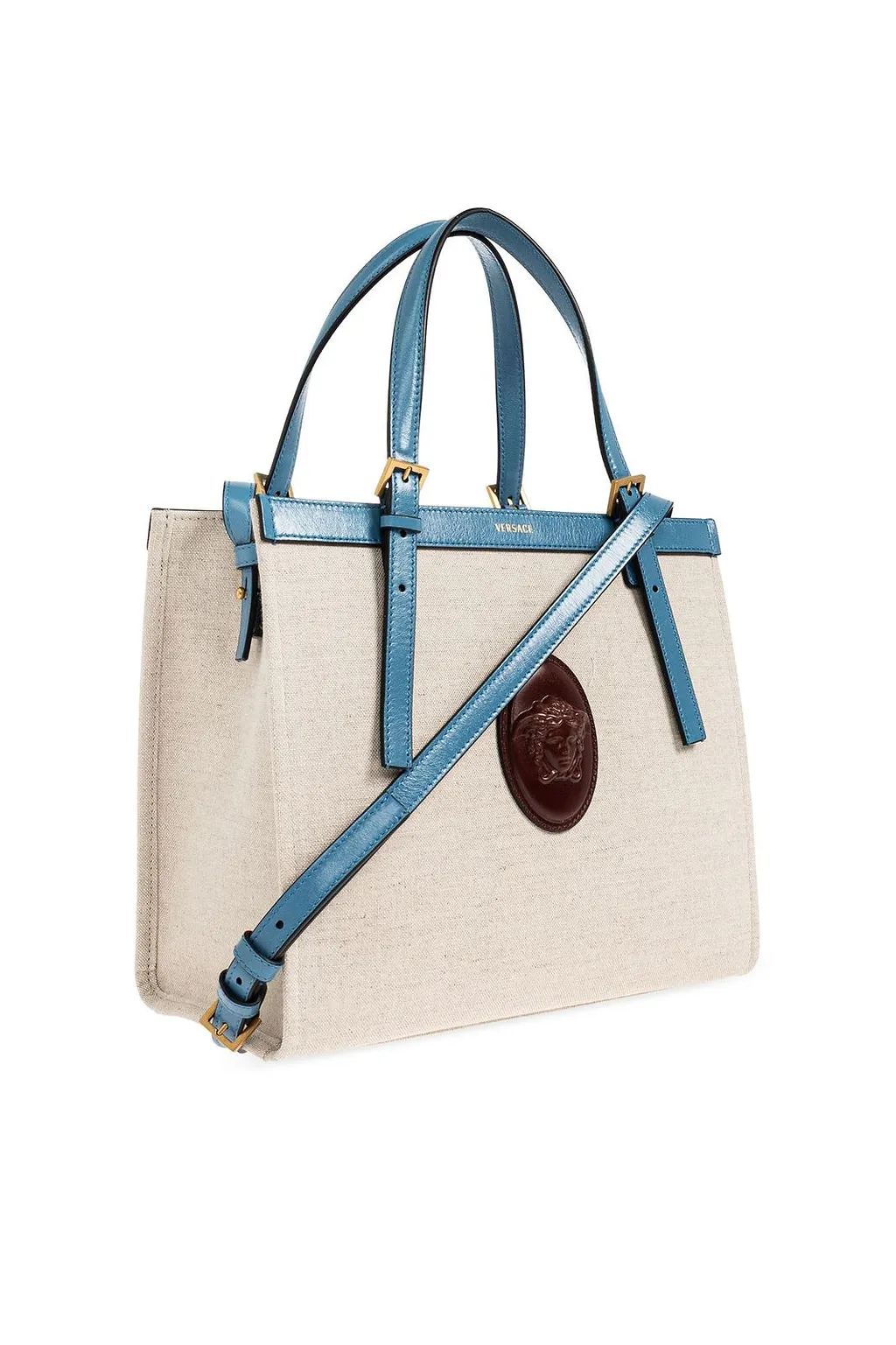Versace Riviere Logo Plaque Tote Bag