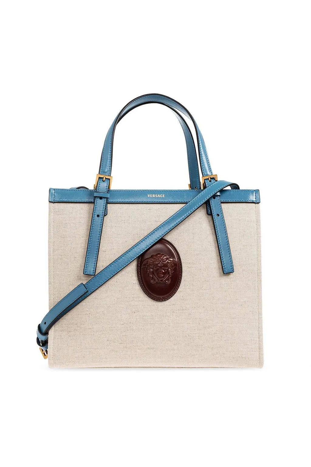 Versace Riviere Logo Plaque Tote Bag