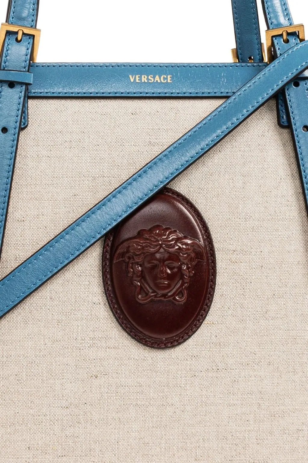 Versace Riviere Logo Plaque Tote Bag