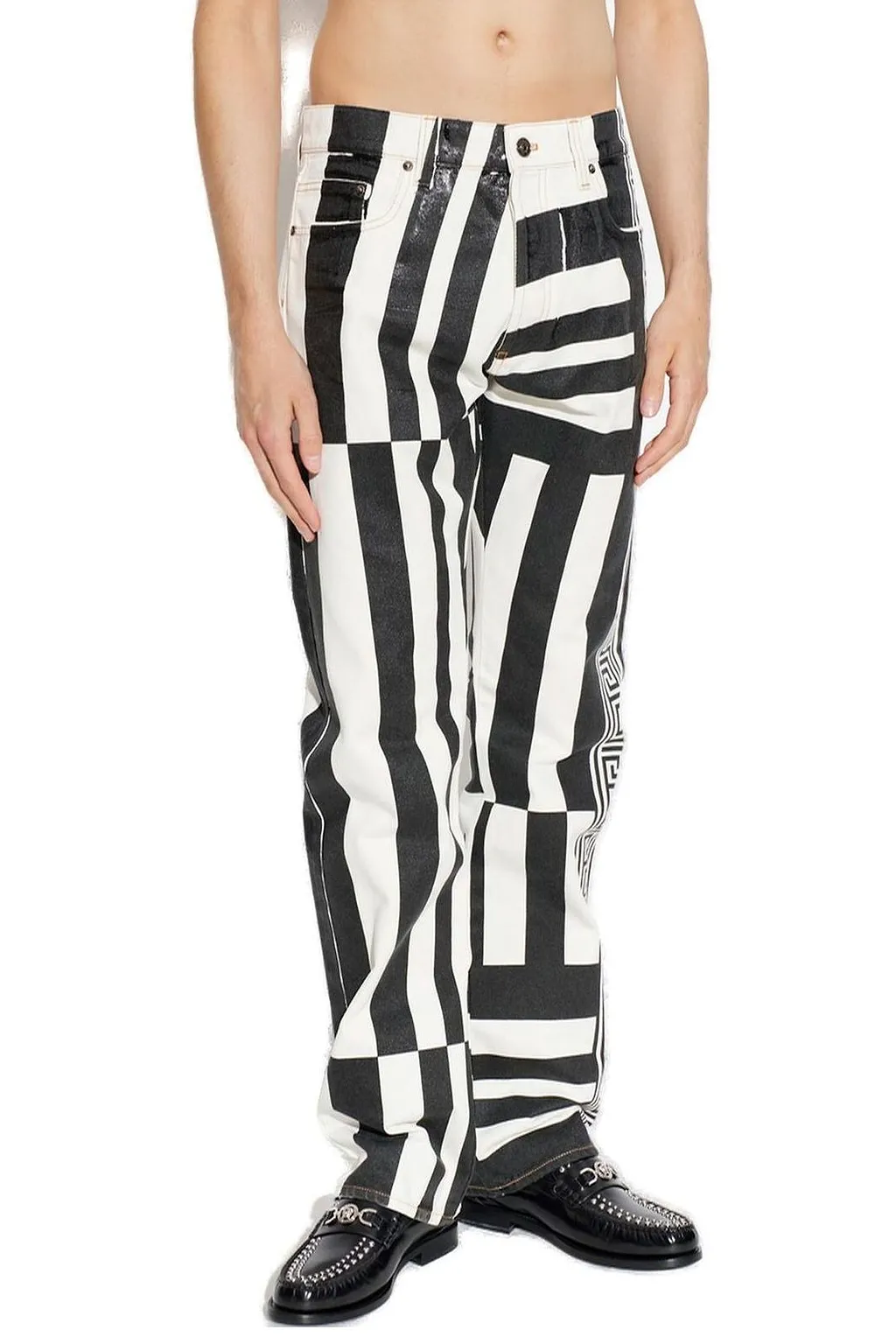 Versace Striped Straight Leg Jeans