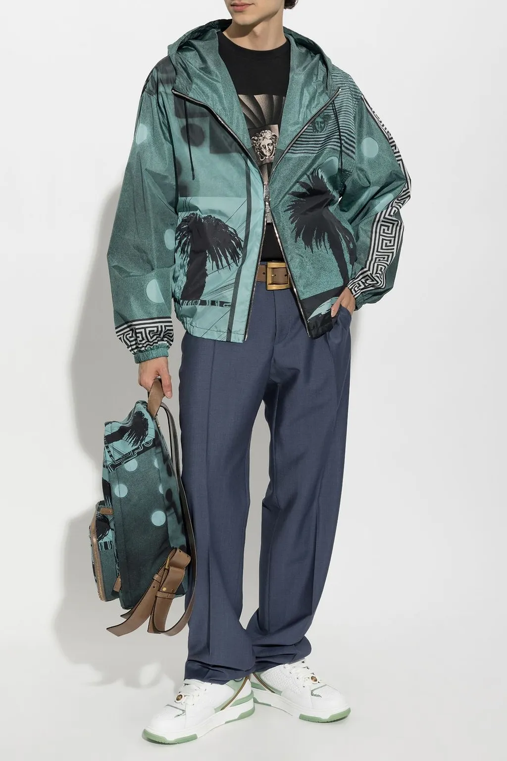 Versace Sunset Palms Print Hooded Jacket